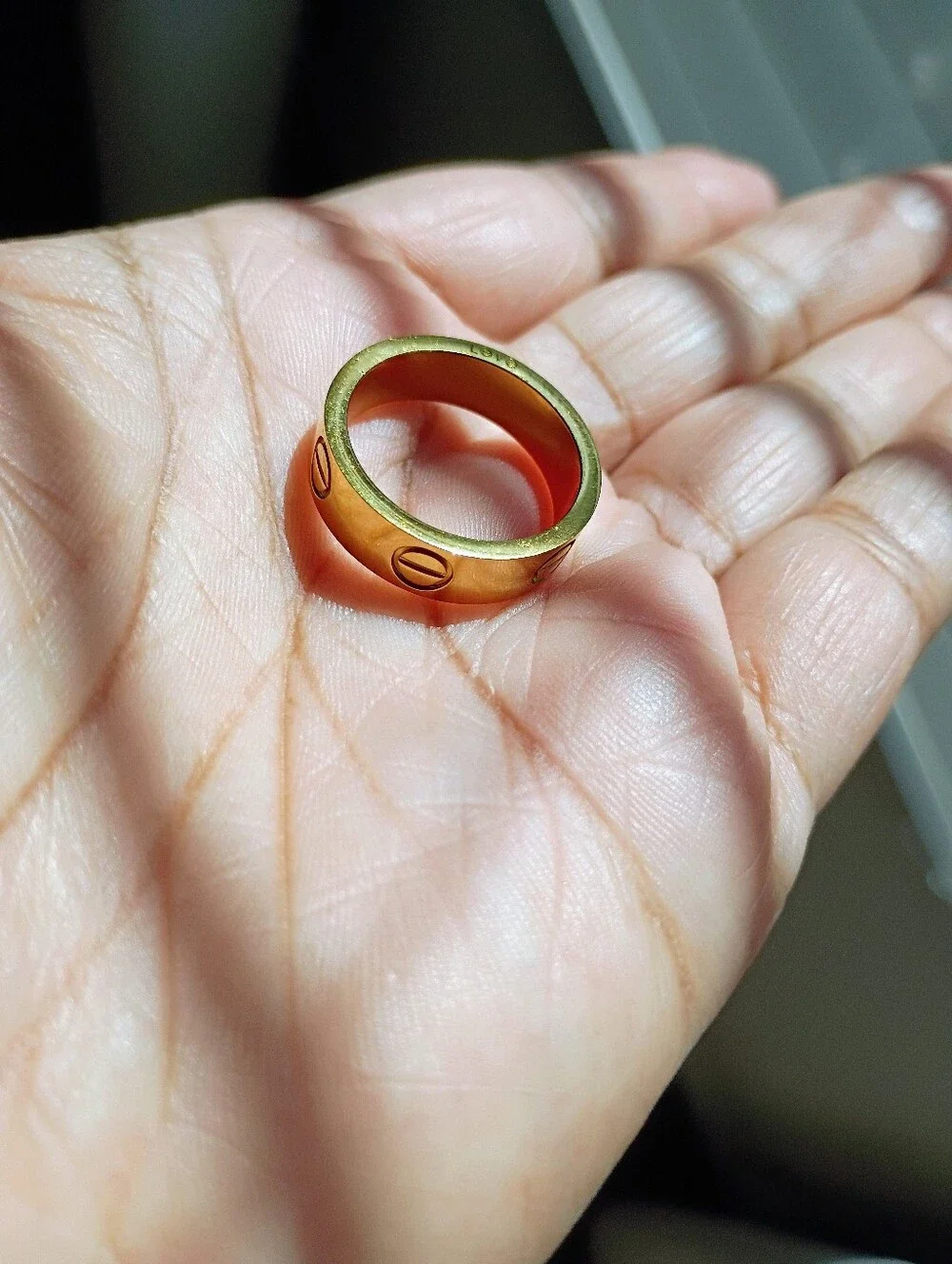 New Gold Tone Love Ring with Screw Motif
